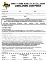 Image: IYAA Cheerleading sign-up form. Double-click image and select ‘Fit to page’ when printing.