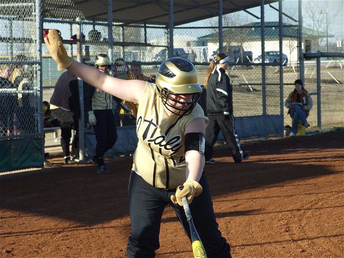 Image: Get ’er done! — If you got a softball game to win, Lady Gladiator Julia McDaniel(12) is the kind of player you want in your dugout.