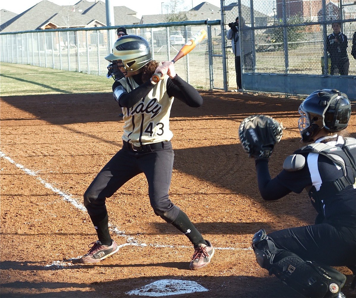 Image: A determined Anna — Anna Viers(43) took a strike, stepped out of the box, knocked the dust from her cleats, blew a bubble and then stepped up and hit a single.