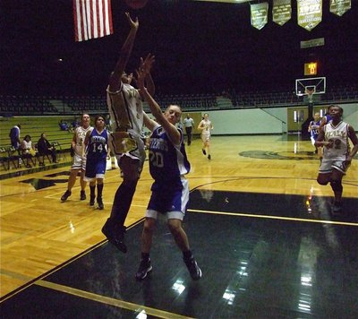 Image: Chante scores 22 — Chante Birdsong(5) scored 22-points against Rice to help her JV Lady Gladiators secure their first win of the 2009 season.