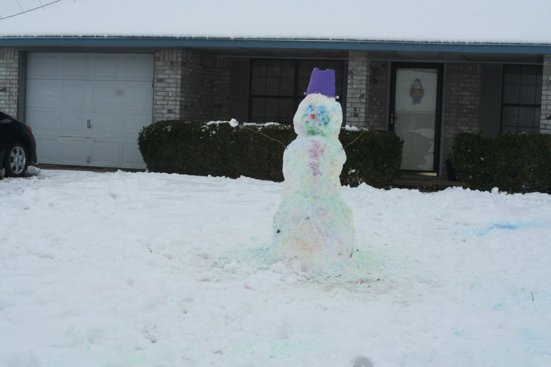 Image: Purple Hat Snowman — The traditional purple bucket is just one of his fashionable statements.