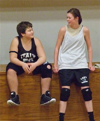 Image: Zilla and Rossa — 8th grader Zain Byers and Lady Gladiator Kaitlyn Rossa enjoyed competing in the “Lads vs Ladies” scrimmage Thursday after school.