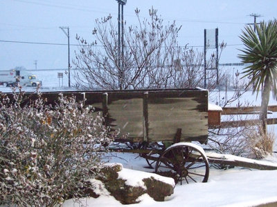 Image: This old wagon — It’s not an antique but old with ice and snow.
