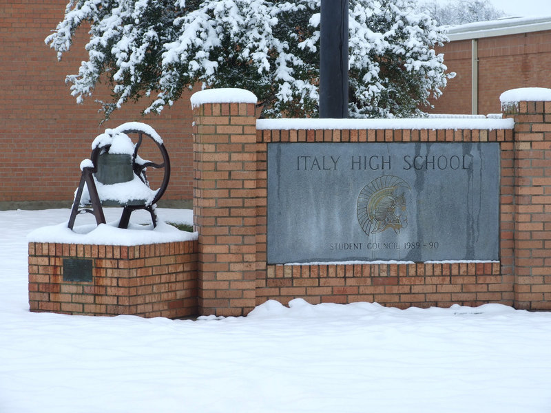 Image: IHS wrapped in snow — The front lawn of Italy High School looked completely different without students walking around.