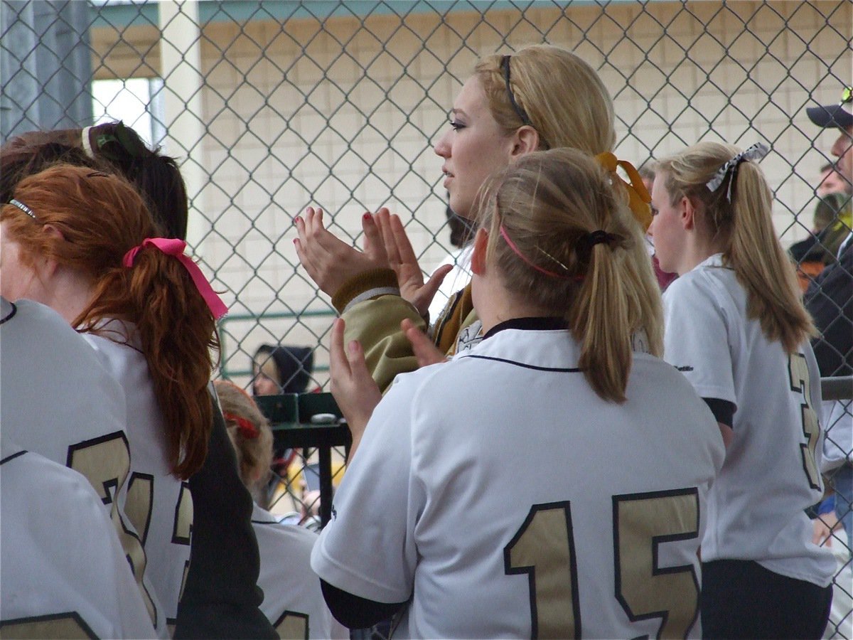 Image: Jump on it! — The Lady Gladiators dugout tries to inspire their hitters during rally in the top of the 7th inning against Palmer. Italy jumped back in front 7-5 with their last at bat but the Lady Bulldogs rallied back to win 9-7.