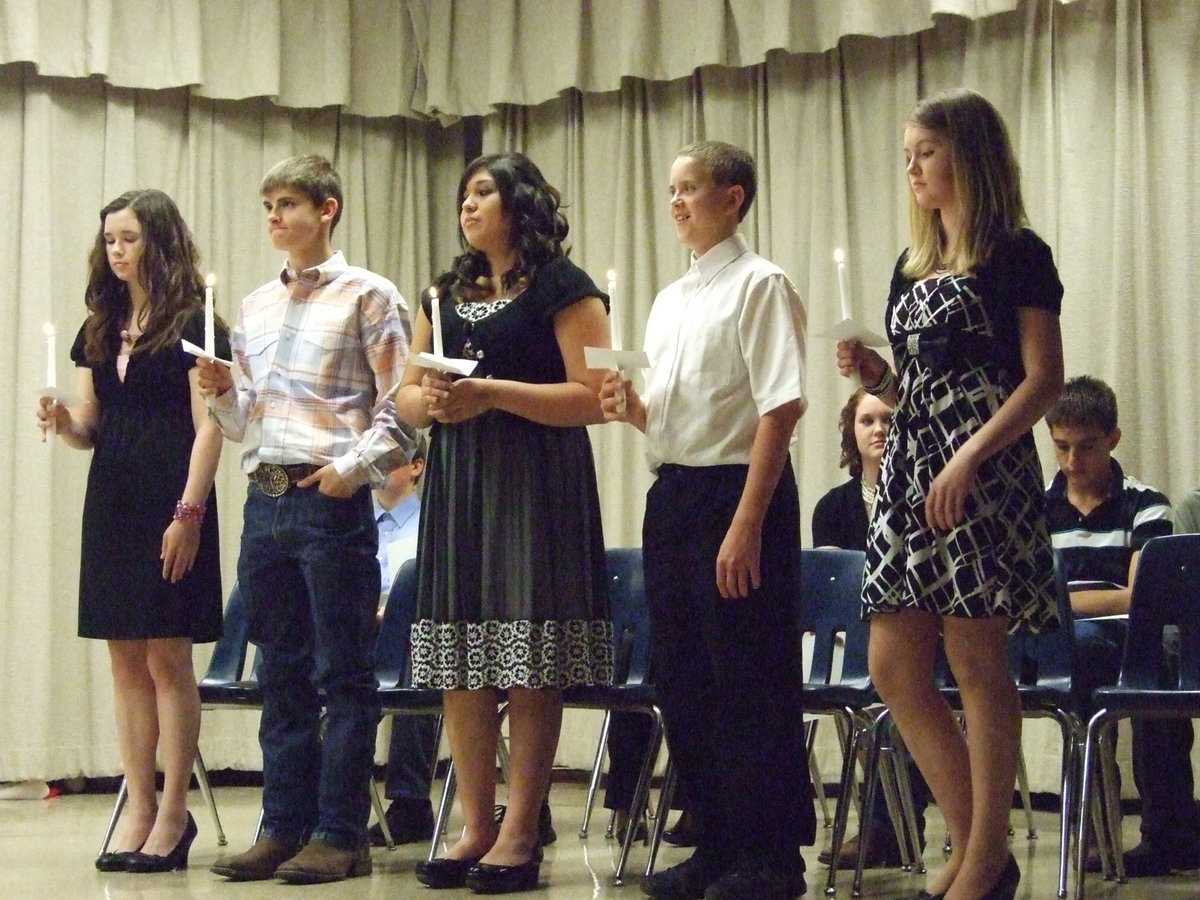 Image: New officers stand proud — Megan Hooker, Justin Wood, Monserrat Figueroa, Bailey Walton and Taylor Turner will honor their office and work hard all year.