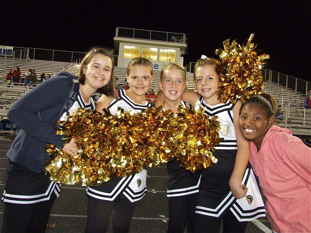 Image: A-Team Cheerleaders — Amber Hooker, Lillie Perry, Hannah Washington, Brooke DeBorde and Moesha Griffin pose during the Playoffs.