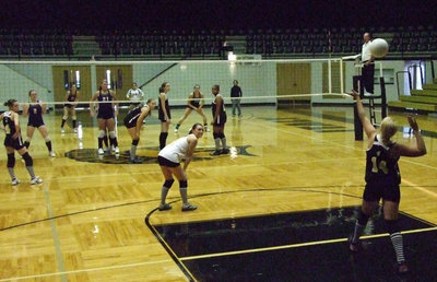 Image: Richards serves — Megan Richards serves the ball.