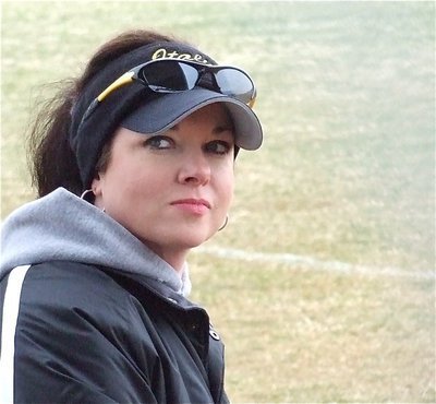 Image: Coach Windham — Lady Gladiator assistant coach Andrea Windham keeps an eye on the competition.