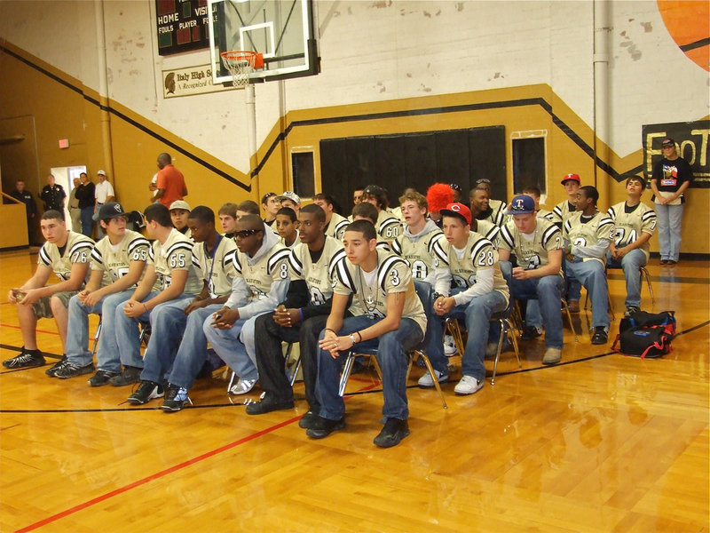 Image: The Gladiator Football Team enjoys the Pep Rally