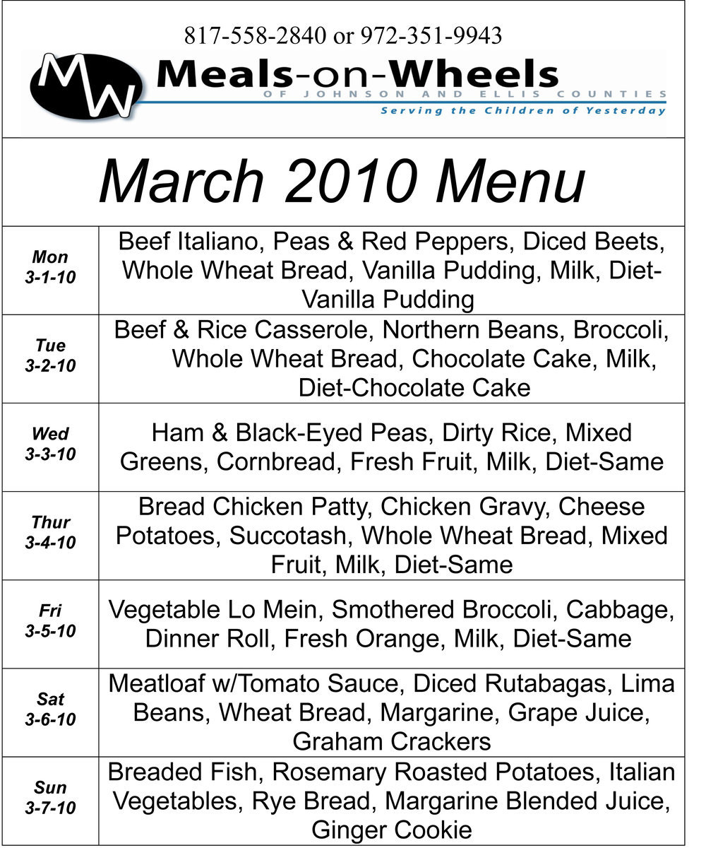 Image: March Menu – page 1