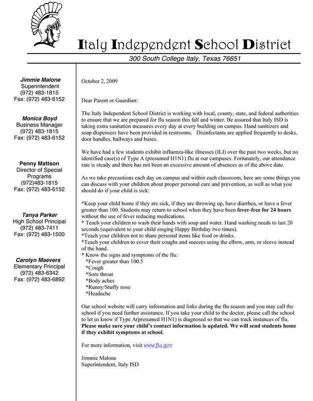 Image: Letter from Italy ISD Superintendent Jimmie Malone