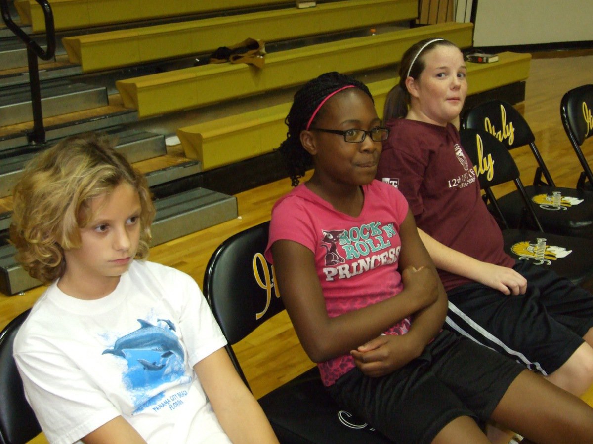 Image: Game faces on — Mackenzie, K’Breona and Reagan take a break during practice.