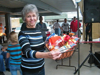 Image: Lorene Winchester — Lorene won this beautiful basket full of goodies that was a raffle prize. Raffle tickets were handed out and several prizes were won.