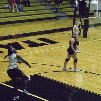 Image: Burkhalter serves it up — Brianna hits it over to the Lady Bears.