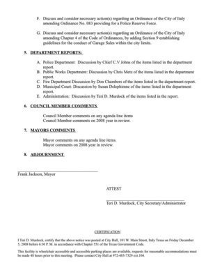Image: Page 2 — Page 2 of the Italy City Council agenda for December 8, 2008 at 6:30 p.m.