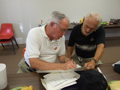 Image: Discussing the Route — Dr. John Waters and Doug Davis looking at old train routes.