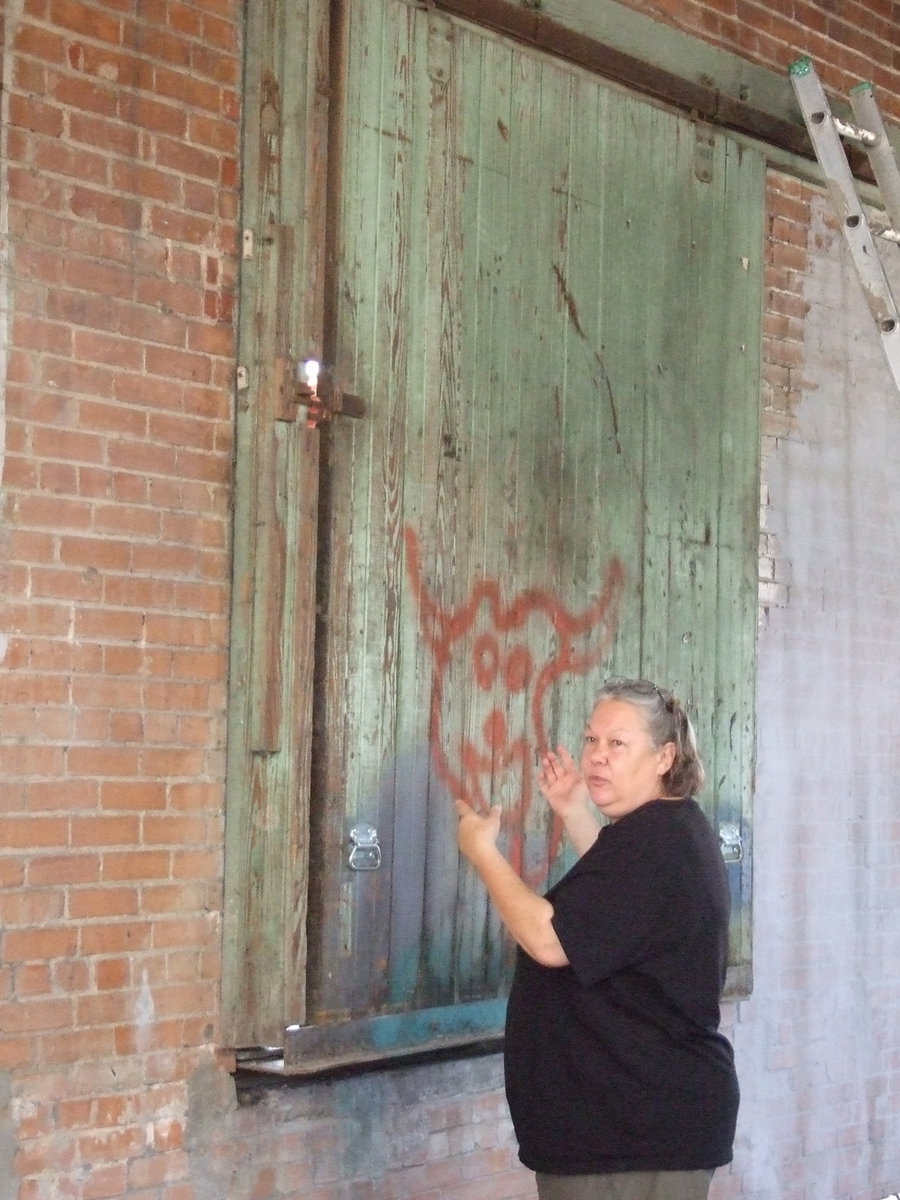 Image: Old freight door — P. J. Leible is explaining about the old freight door.