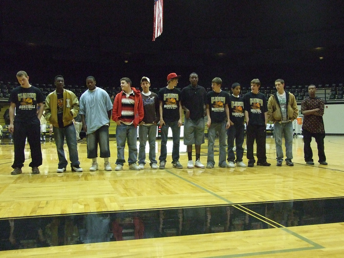 Image: JV Boys Honored — Left to right: Kyle Wilkins, Corrin Frazier, Bobby Wilson, Ethan Saxon, Kyle Jackson, Colton Campbell, Larry Mayberry, Jase Holden, Eduardo Garcia, Ryan Ashcraft, Brandon Souder and Deandre Sephus.