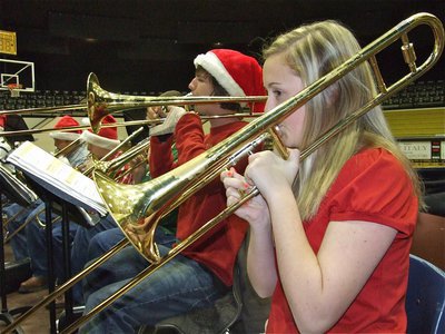 Image: Kelsey and Triston — Kelsey Nelson and Triston Jackson cut loose on the Trombones.