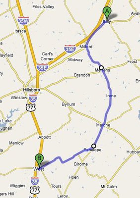Image: Suggested route to take to West, Texas