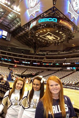 Image: Gladiator girlies — Italy’s Morgan Cockerham, Anna Viers and team videographer Katie Byers are having fun inside the AAC before the game.
