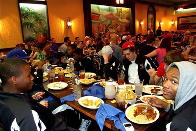 Image: Still slamming — Gladiator Nation fills up a nearby El Fenix® restaurant and slams down a few enchiladas after the Italy and Mineral Wells game.