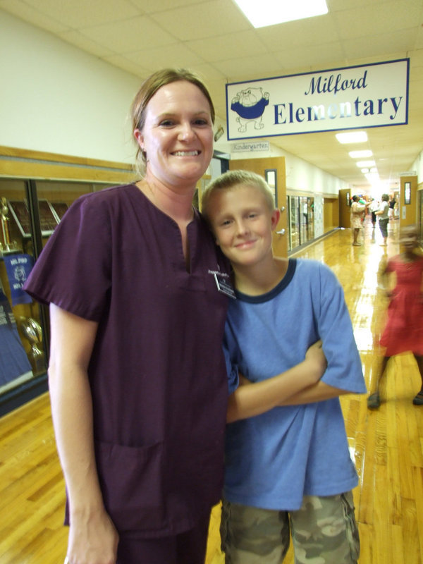 Image: Amanda Falzerano and Son — Amanda Falzerano and her son Colten Bradshaw at Meet the Teacher Night. Colten is looking forward to band, he plays the trombone, he said, “Mr. Trussell is awesome!”