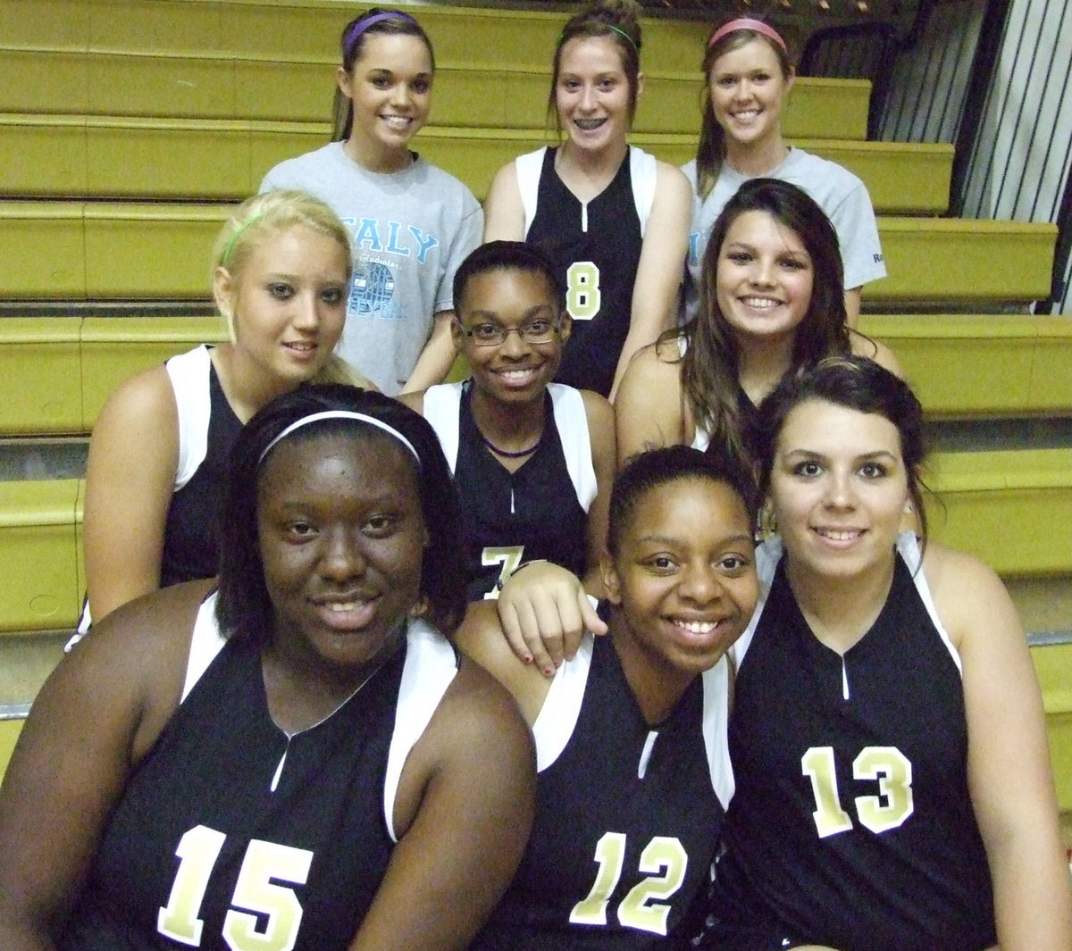 Image: Lady Gladiator Varsity Volleyball — (L-R top row) Drew Windham, Bailey Bumpus and Kaitlyn Rossa
    (middle row) Megan Richards, Kyonne Birdsong and Cori Jeffords
    (bottom row) Jimesha Reed, Jaleecia Fleming and Molly Haight