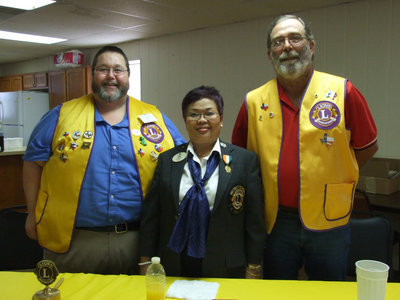 Image: Lions Club Officers — Arval Gowin (president), Alice Conway (district governor) and Mark Souder, Sr. (vice president).