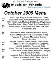 Image: Meals on Wheels – October Menu