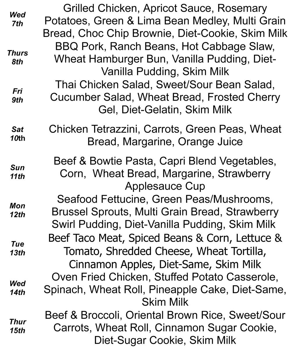 Image: Meals on Wheels – October Menu, page 2