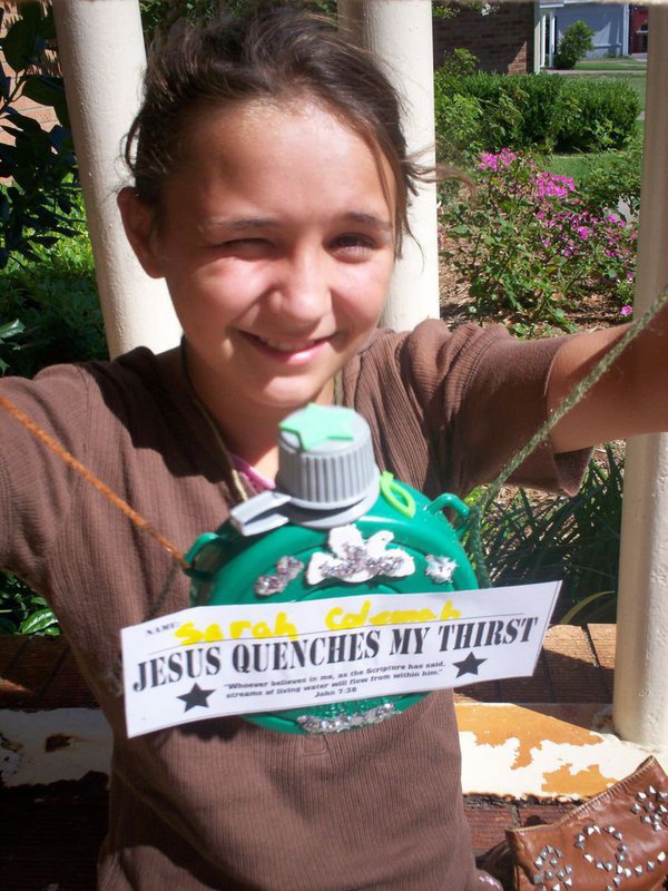 Image: Sarah is never thirsty — Sarah Coleman will never tire of spreading the Word of God thanks to her water canteen filled with the love of Jesus.
