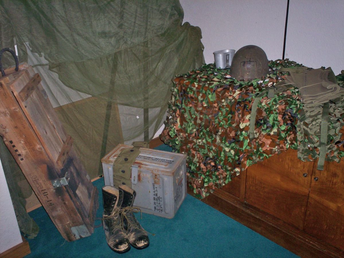 Image: Prayer gear — Prayer Platoon’s prayer gear is on display near the front of the chapel.