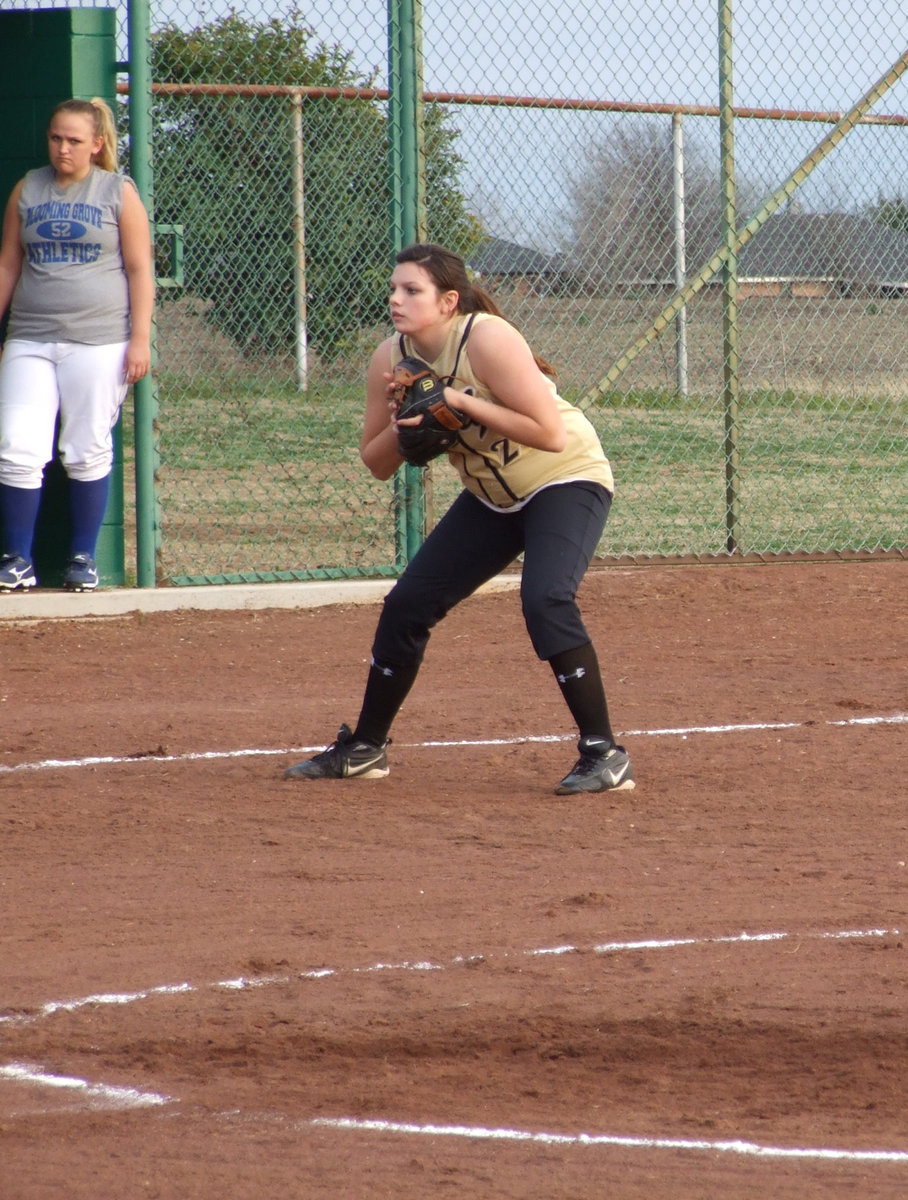 Image: Expecting the Bunt — Success is when preparation meets opportunity and Cori Jeffords is anticipating a bunt attempt from Blooming Grove.