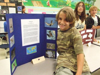 Image: Levi McBride — Levi did his project on the Parigren Falcon. He said, “I learned that it is the fastest bird in the world. It can fly 200 miles per hour. They are about 15 to 20 inches long. They eat other birds, ducks, reptiles and sometimes bats.”