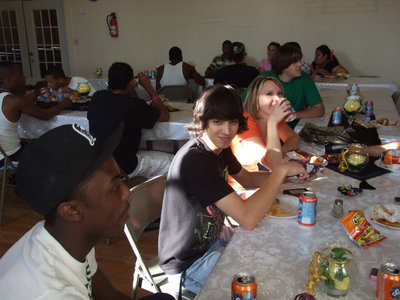 Image: Diamond, Chase and Lindsey  — The students enjoyed their meal at Union Baptist.