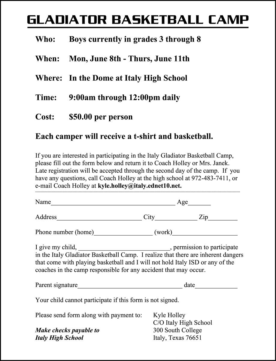 Image: Registration Form — See Mrs. Janek or Coach Holley for a registration form. Registration forms will be accepted through the 2nd day of camp.