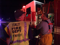 Image: The Italy Fire Department responds to the scene — Members of the Italy Fire Department share thoughts on properly clearing the scene after a bridled horse was running lose down I35, ultimately being struck by a vehicle outside Italy.