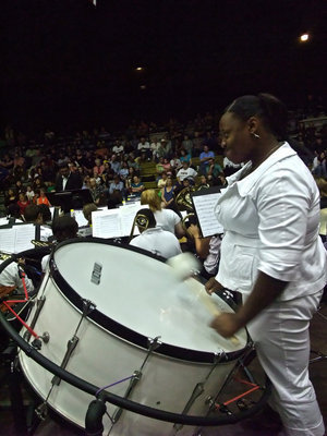 Image: BOOM! — That’s what I’m talking about! Jasmine Wallace sends a message on the bass drum.