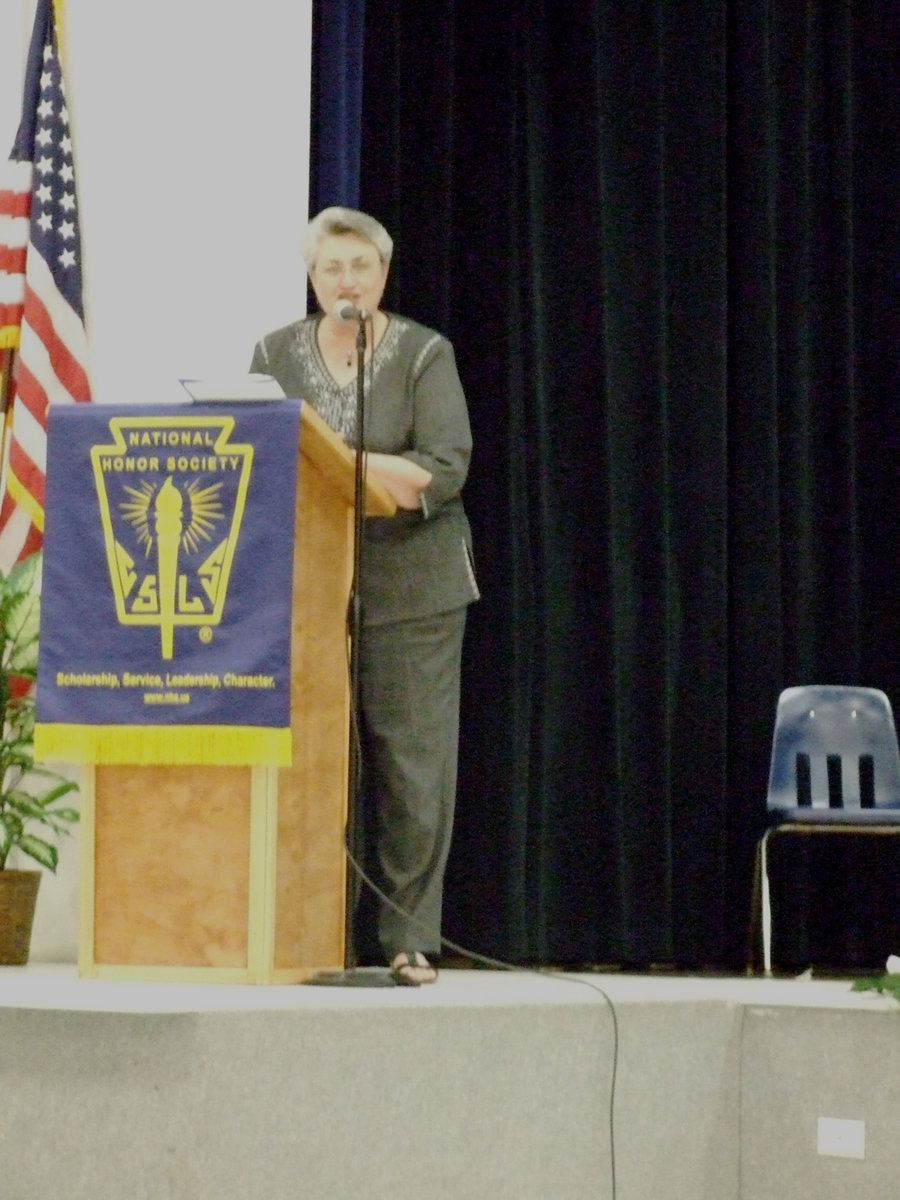 Image: Marilee Byrne Milford Principal — Principal Byrne said, “This is the largest group that we have ever been able to induct into the National Honor Society here at Milford.”