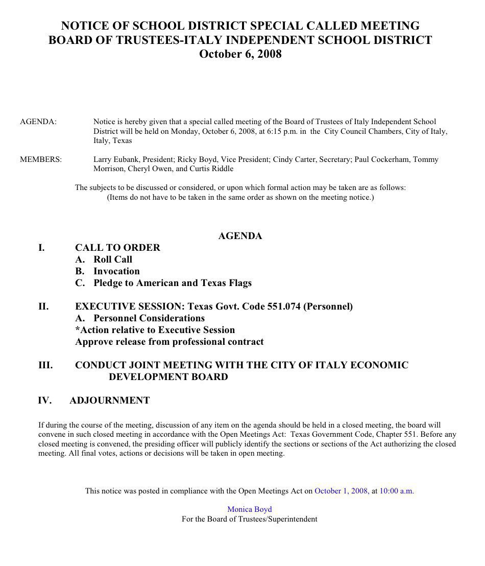 Image: Italy ISD agenda 10/6/2008 — Italy ISD will conduct a joint meeting with Italy’s Economic Development Corporation (EDC) on October 6, 2008.