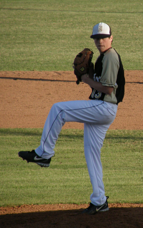 Image: “Buc” is money — Pitcher, Justin Buchanan, pitched a strong game against Windthorst. Unfortunately, 9 fielding errors cost the Gladiators the Area Championship.