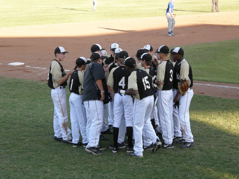 Image: Getting fired-up — Coach Matt Coker tries to inspire his Gladiators.