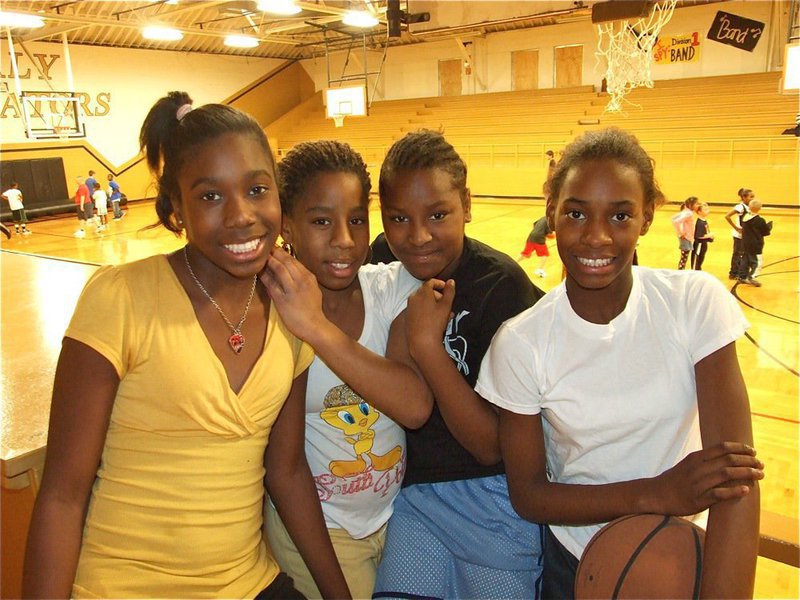 Image: 5th &amp; 6th Grade girls get set to win in 2010 — Janae Robertson, Raven Harper, Aarion Copeland and Decorea Green get ready to show their skills during the first day of practice.