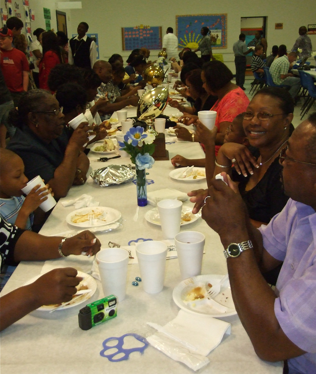 Image: Food and team spirit — A hardy meal and good times were had during the banquet.