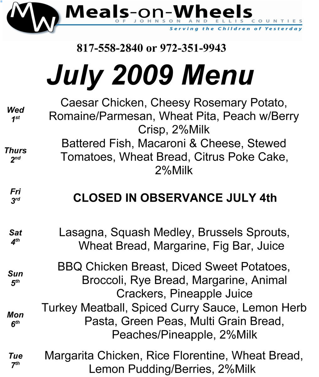 Image: July Menu