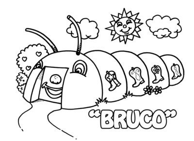 Image: Color, Bruco! — Print out this image and let your kiddos color Bruco for a fun break!  Instructions: Click this image one time to get the maximum print size, and then print, Bruco, from your printer.