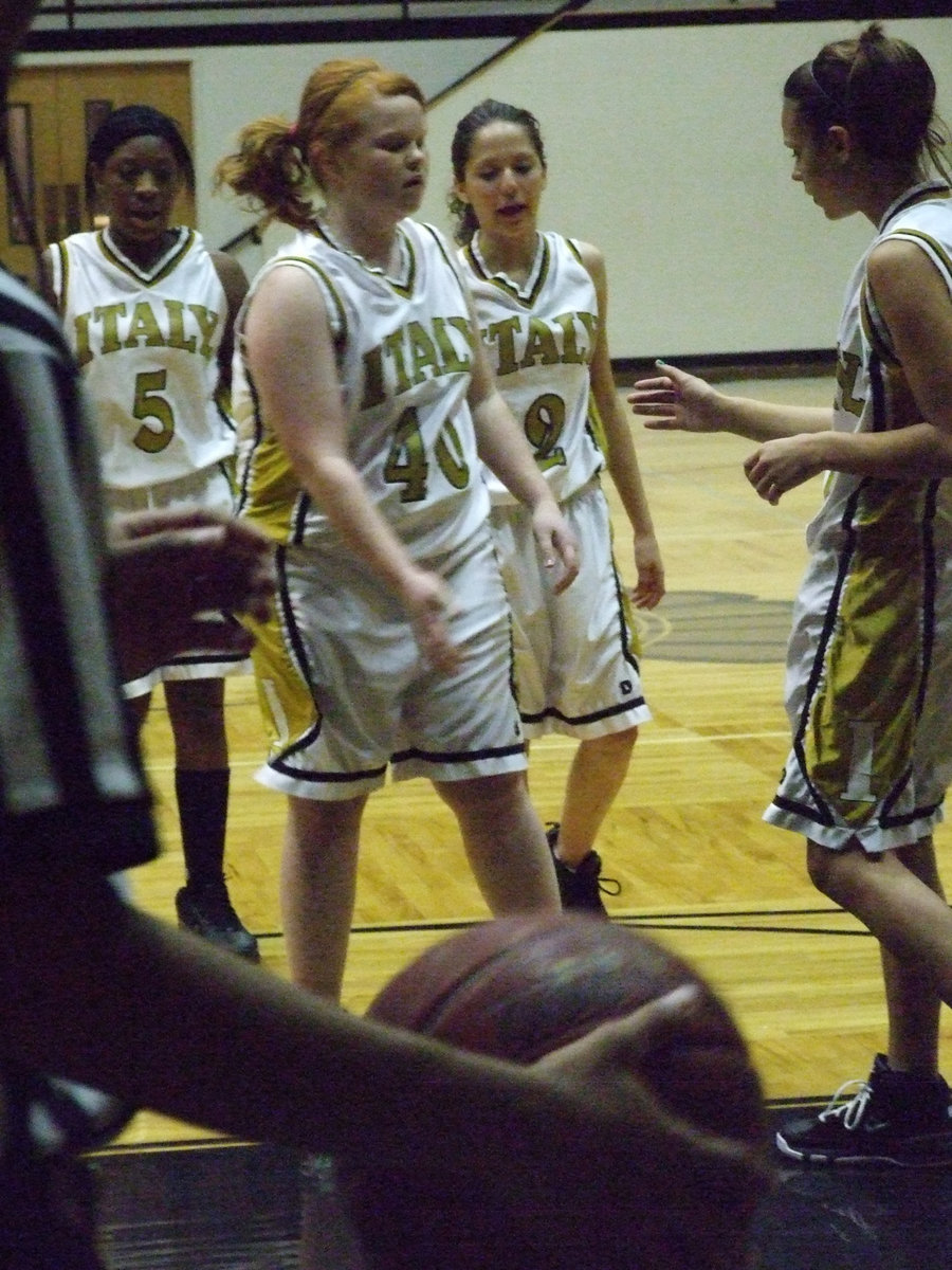 Image: Byers sinks one — Katie receives kudos from her teammates after sticking a free throw against Itasca.