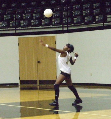 Image: MeMe serves — Libero Jameka Copeland serves the ball.